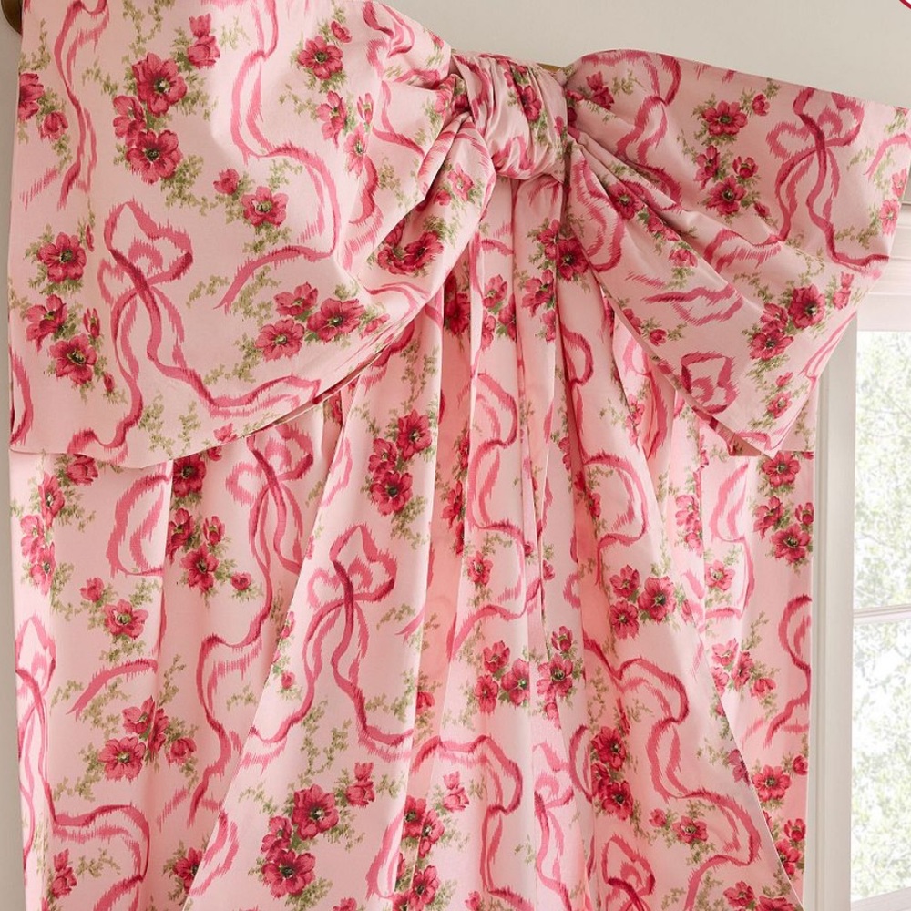 LoveShackFancy Pottery Barn Teen Fête de L'eau Oversized Bow Pink Curtain 52x84